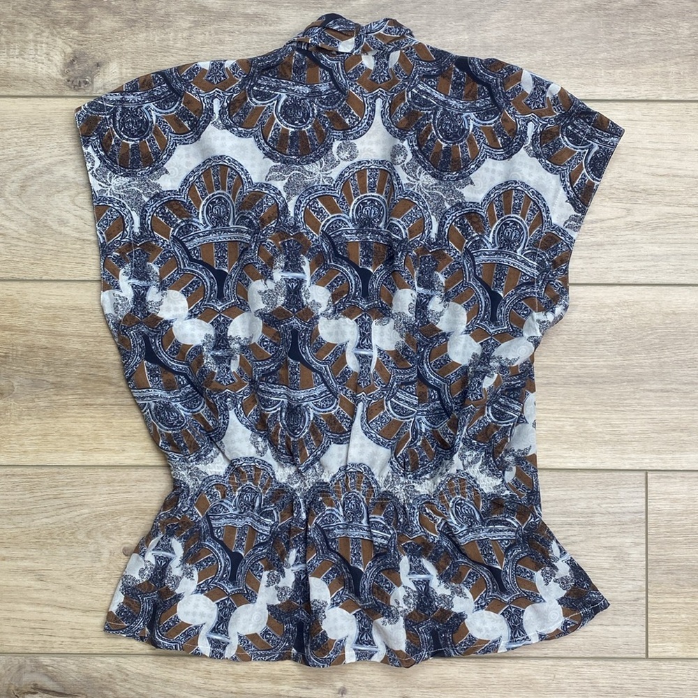 Escada Blue and Brown Patterned Blouse - Picture 5 of 12